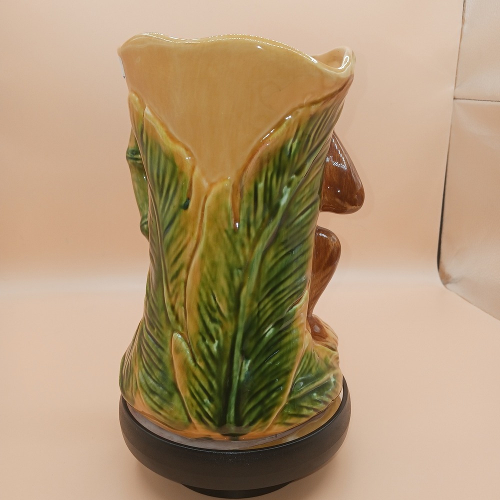 Vtg Ceramic Monkey Pitcher Bamboo Handle Tropical Jungle Palm Leaf Decor Maxcera - Picture 8 of 8